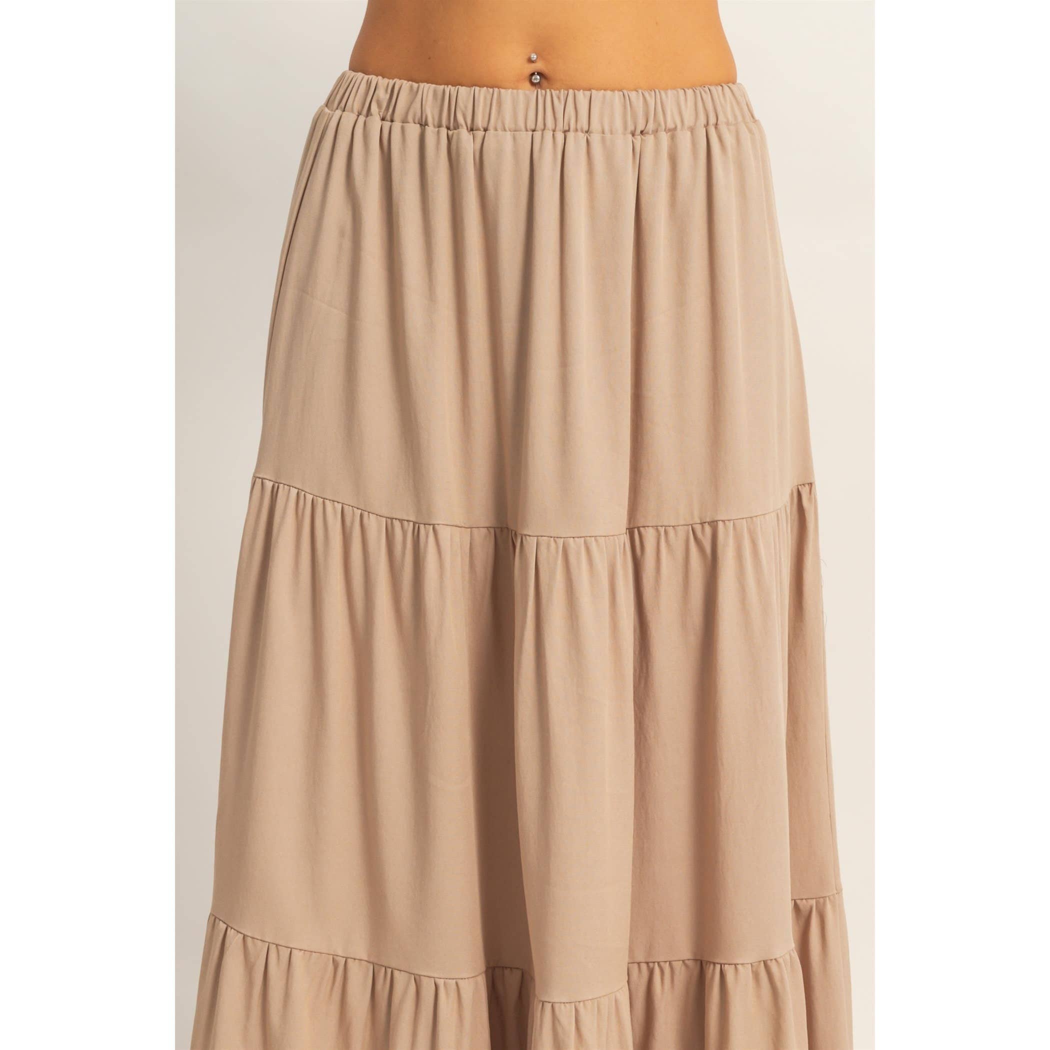 Elastic Waist 3-Tier Skirt