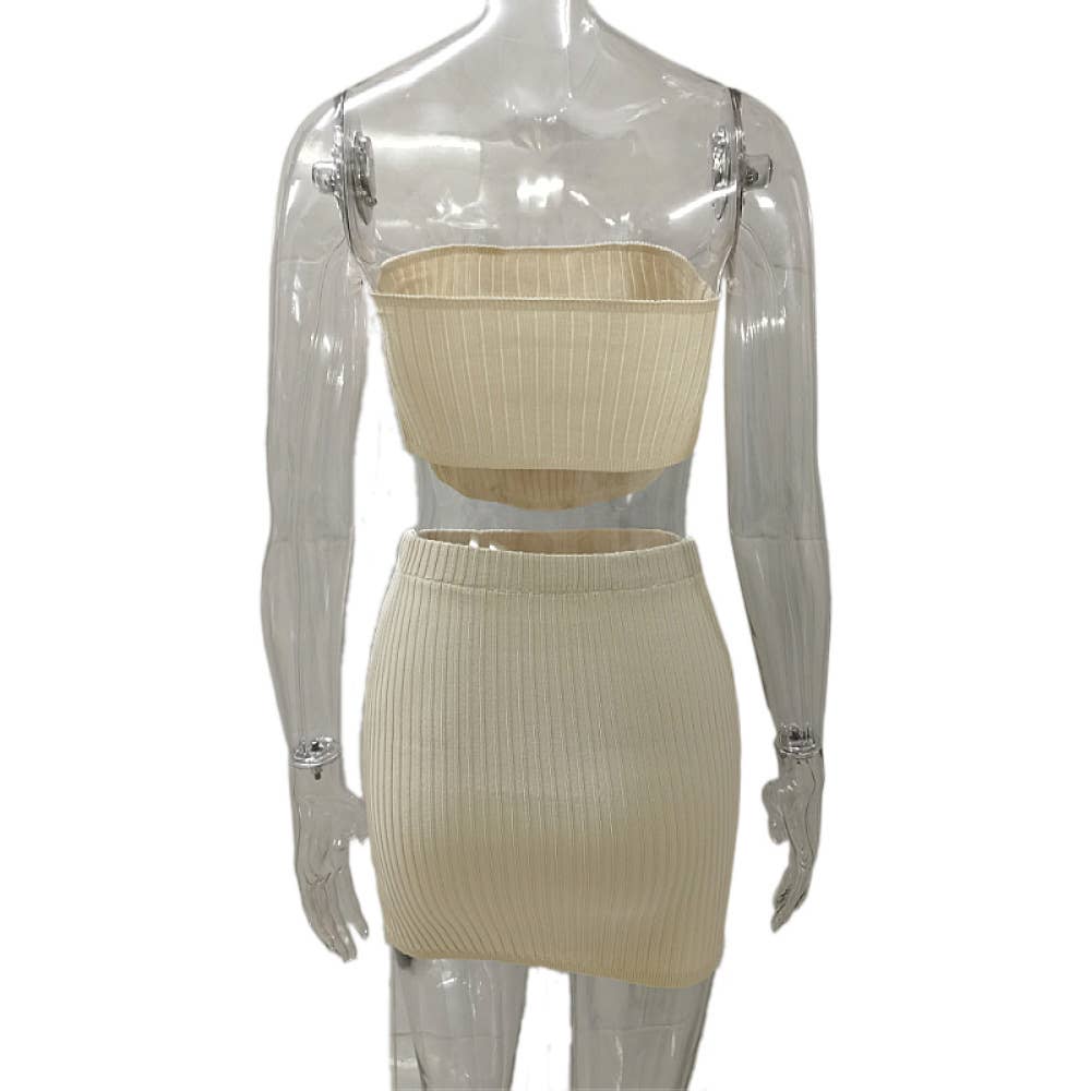 Slit Crop Top Bandeau Top Hip Skirt Two-Piece Set