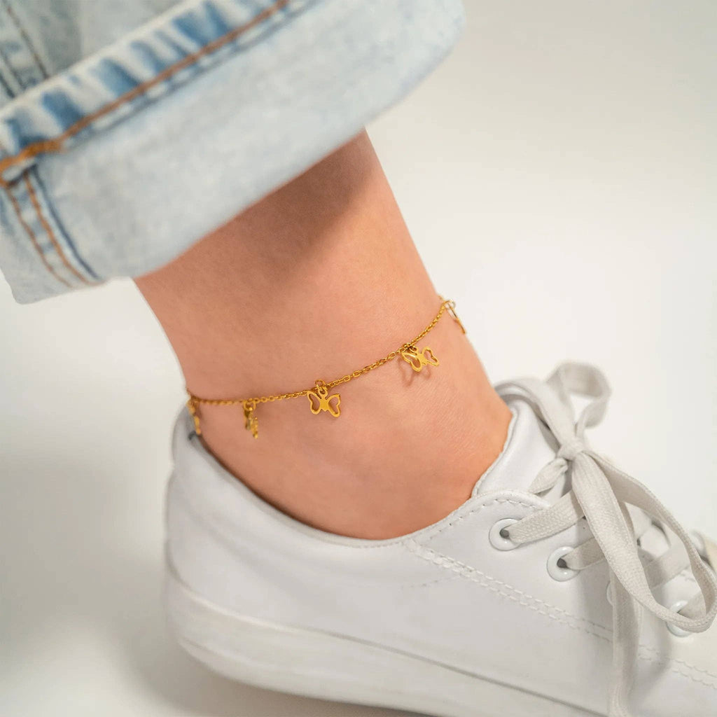 18K Gold PVD Stainless Steel Butterfly Charm Anklet