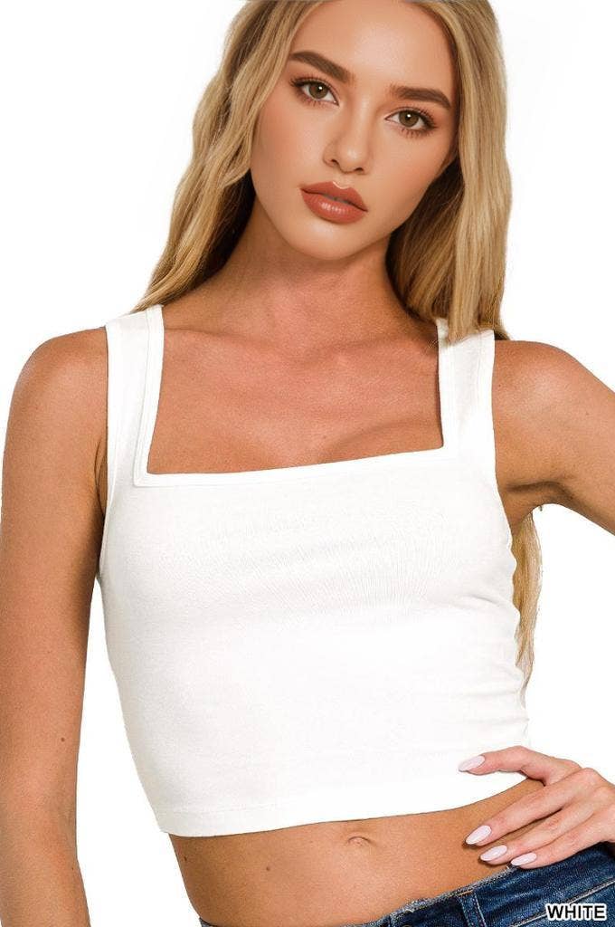 .Square Neck Cotton Crop Tank Top