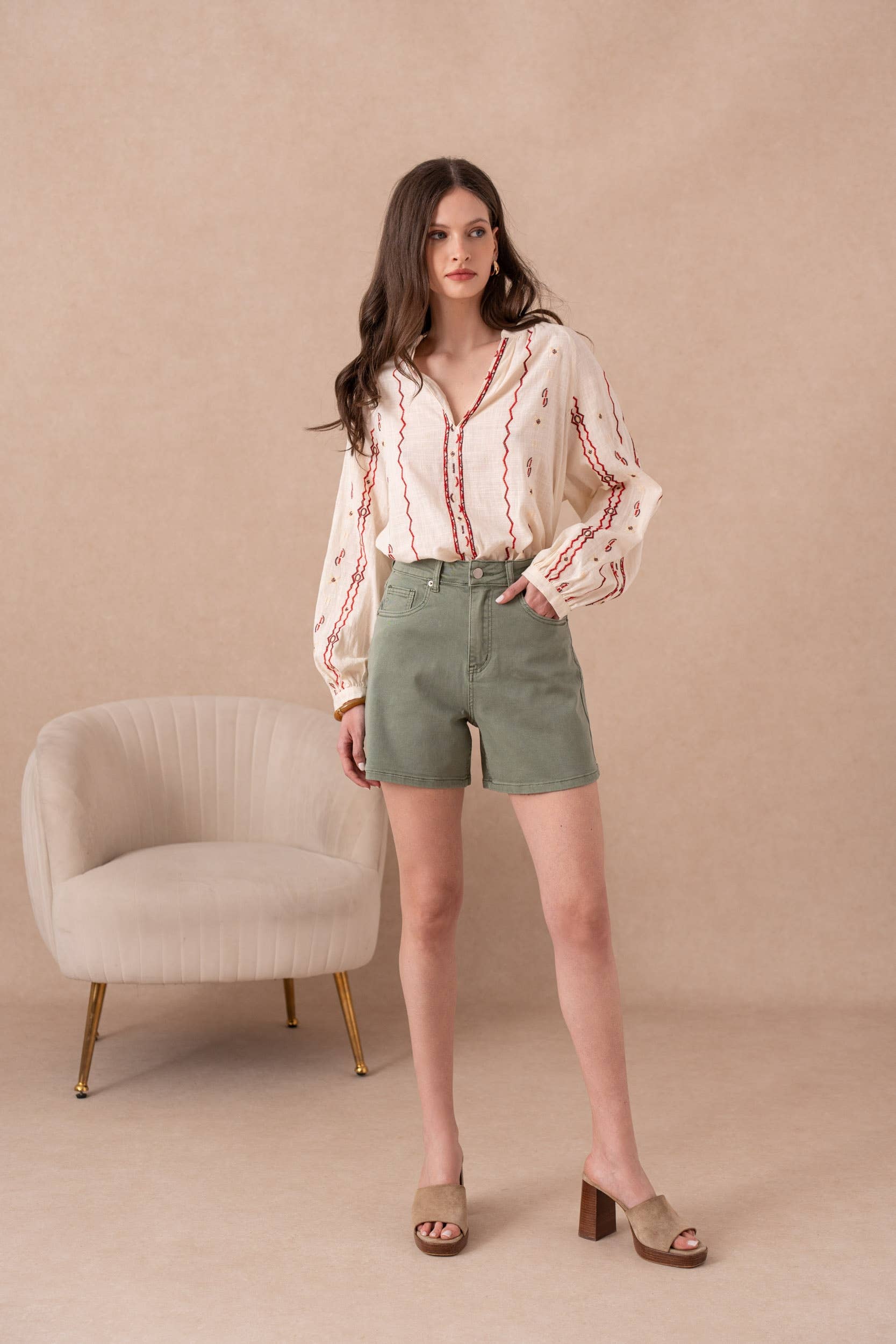 Mom-style denim shorts: Kaki clair / XS
