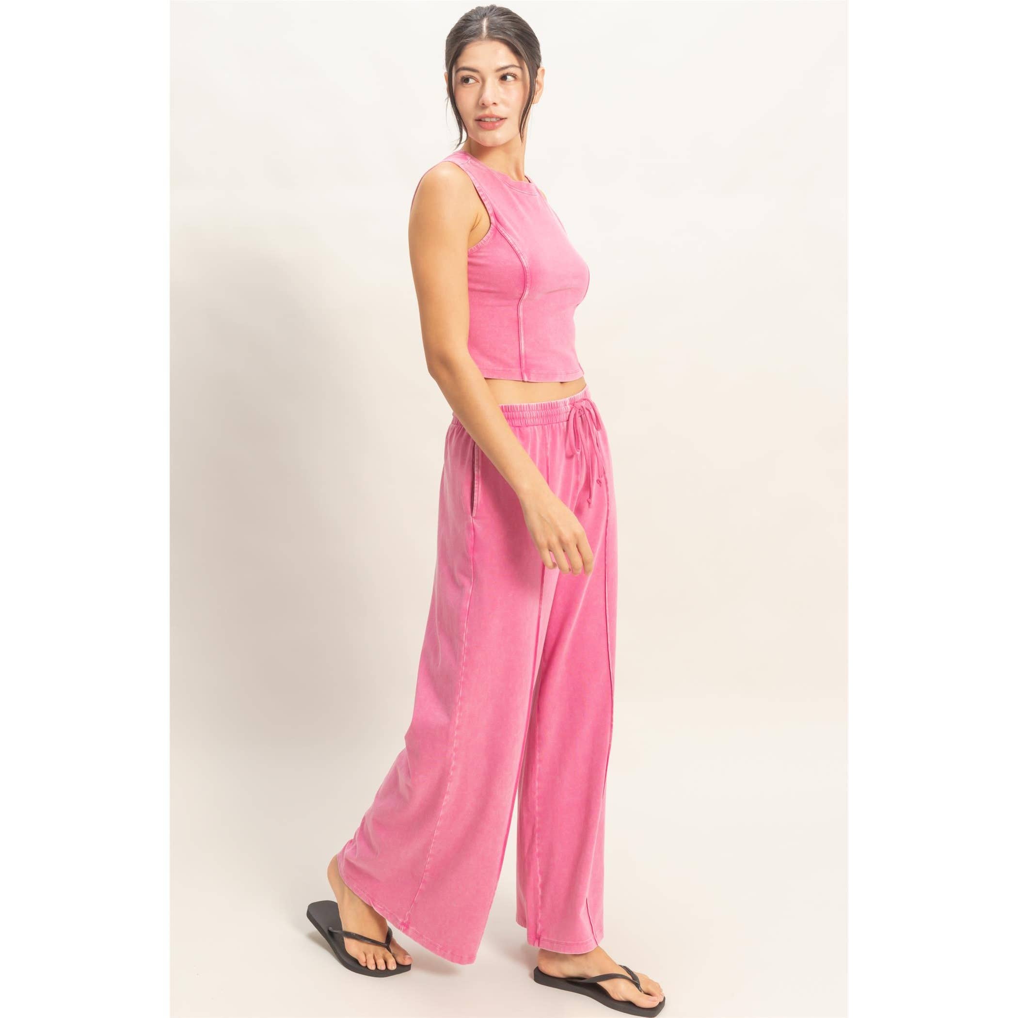 Mineral Washed Sleeveless Top & Wide Leg Pants Set