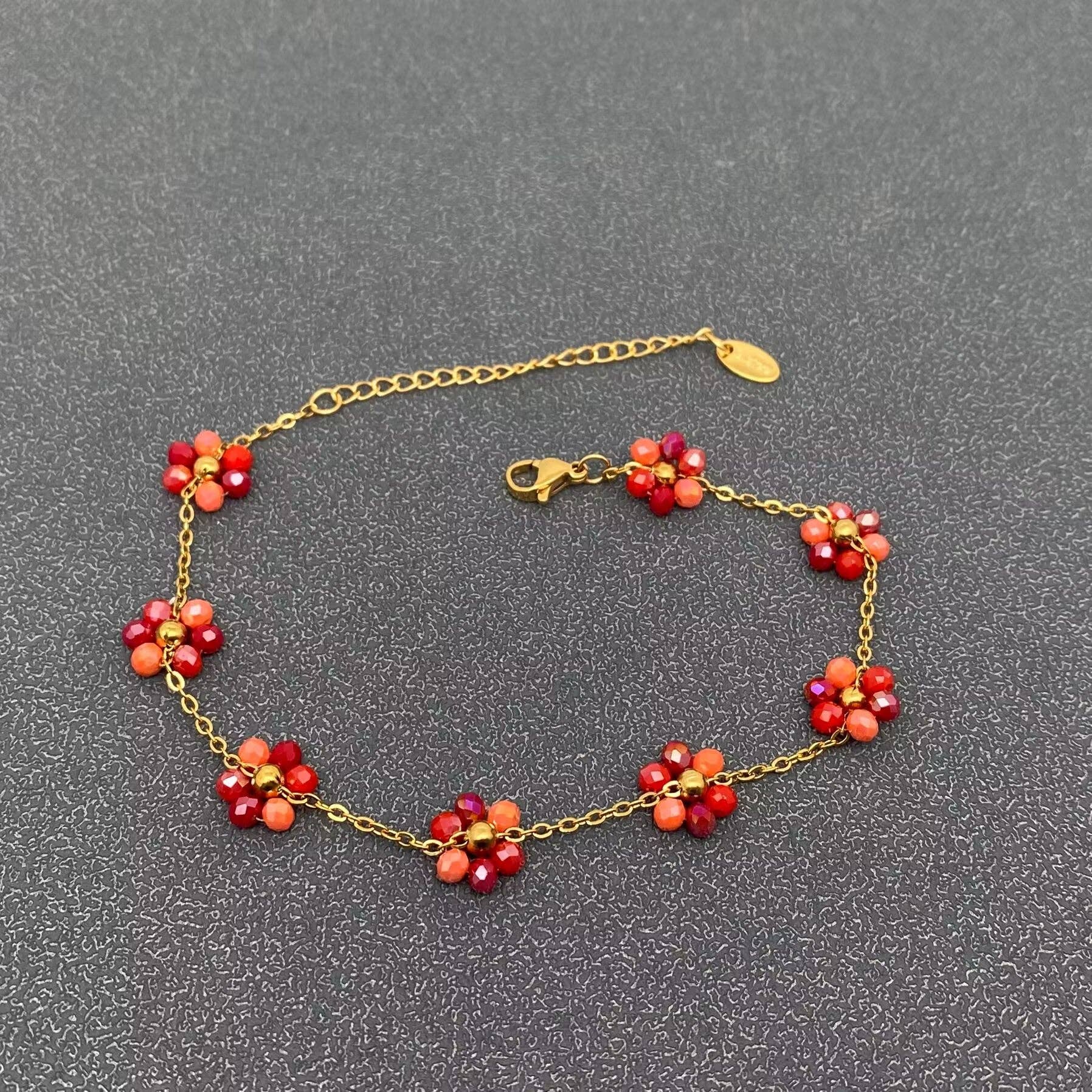 Glass Beaded Flower 18K Gold Plated S.Steel Anklet - FGS