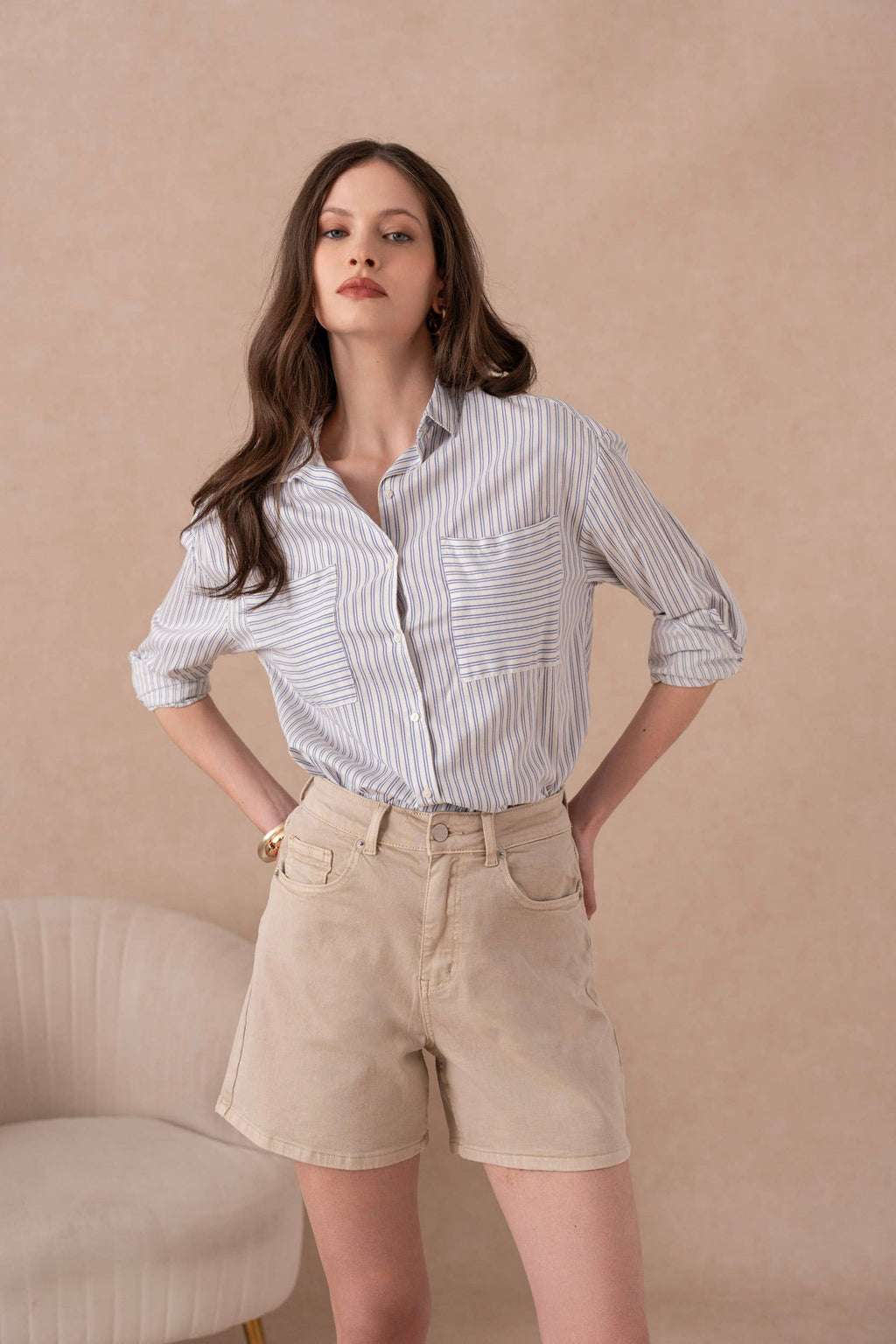 Mom-style denim shorts