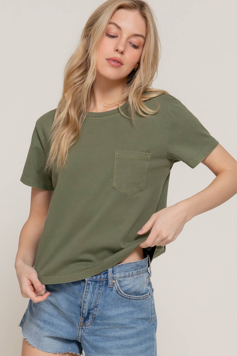 Short Sleeve Garment Dye Knit Top