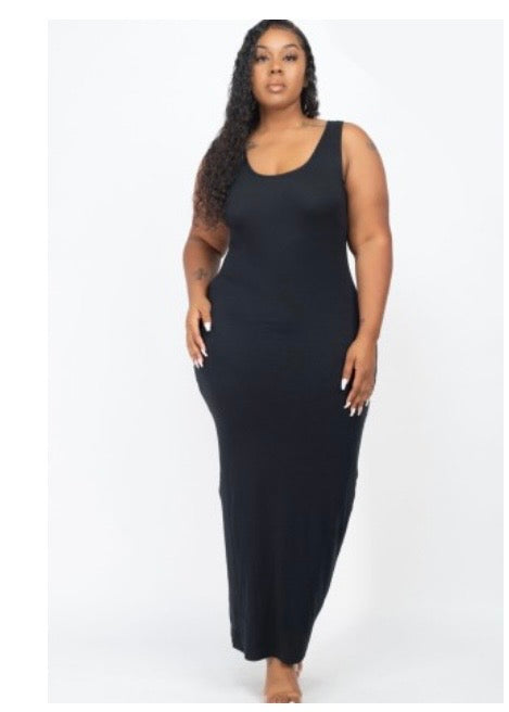 Plus Size Solid Basic Maxi Dress