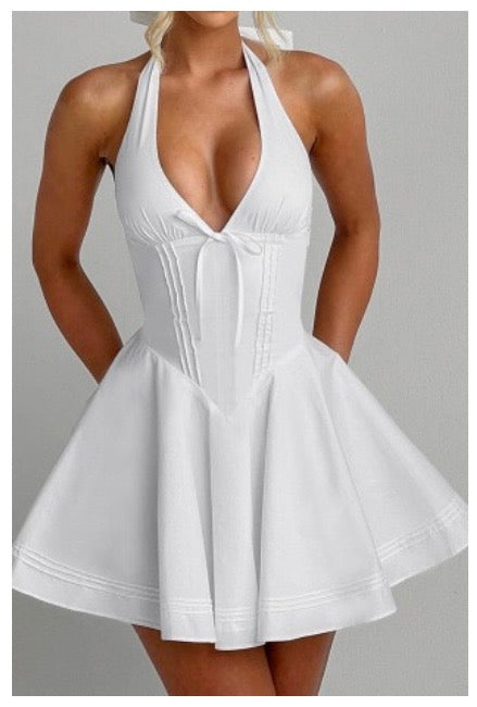 Halter Flared Skirt Casual Dress