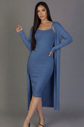 Ribbed Cardigan & Cami Midi Bodycon Dress