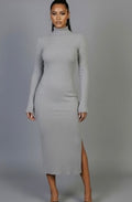 Sweater-Knit Fuzzy Turtle Neck Split Thigh Dress