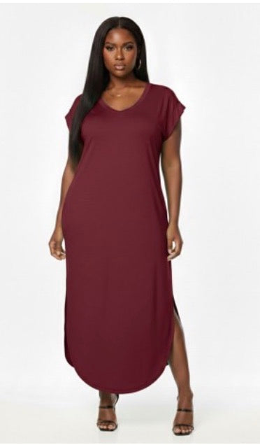 Plus Size Hidden Pocket Batwing Sleeve V Neck Long Dress