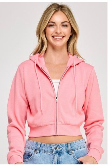 Fleece Relax Fit Crop Zip Up Hoodie