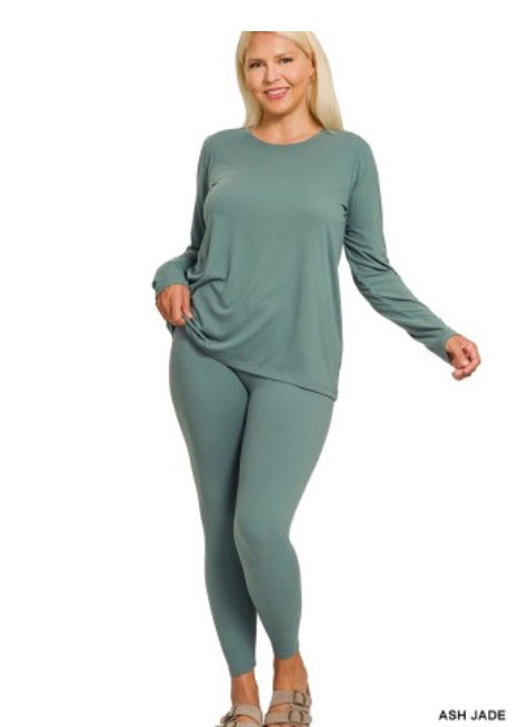 Plus Brushed Microfiber Round Neck Top & Leggings