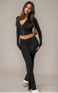 Long Sleeve Hooded Top And High Waist Bottoms Set