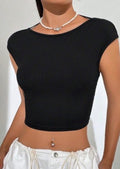 Solid Color Backless Design Short T-shirt Top