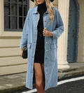 Washed Denim Casual Long Coat Top