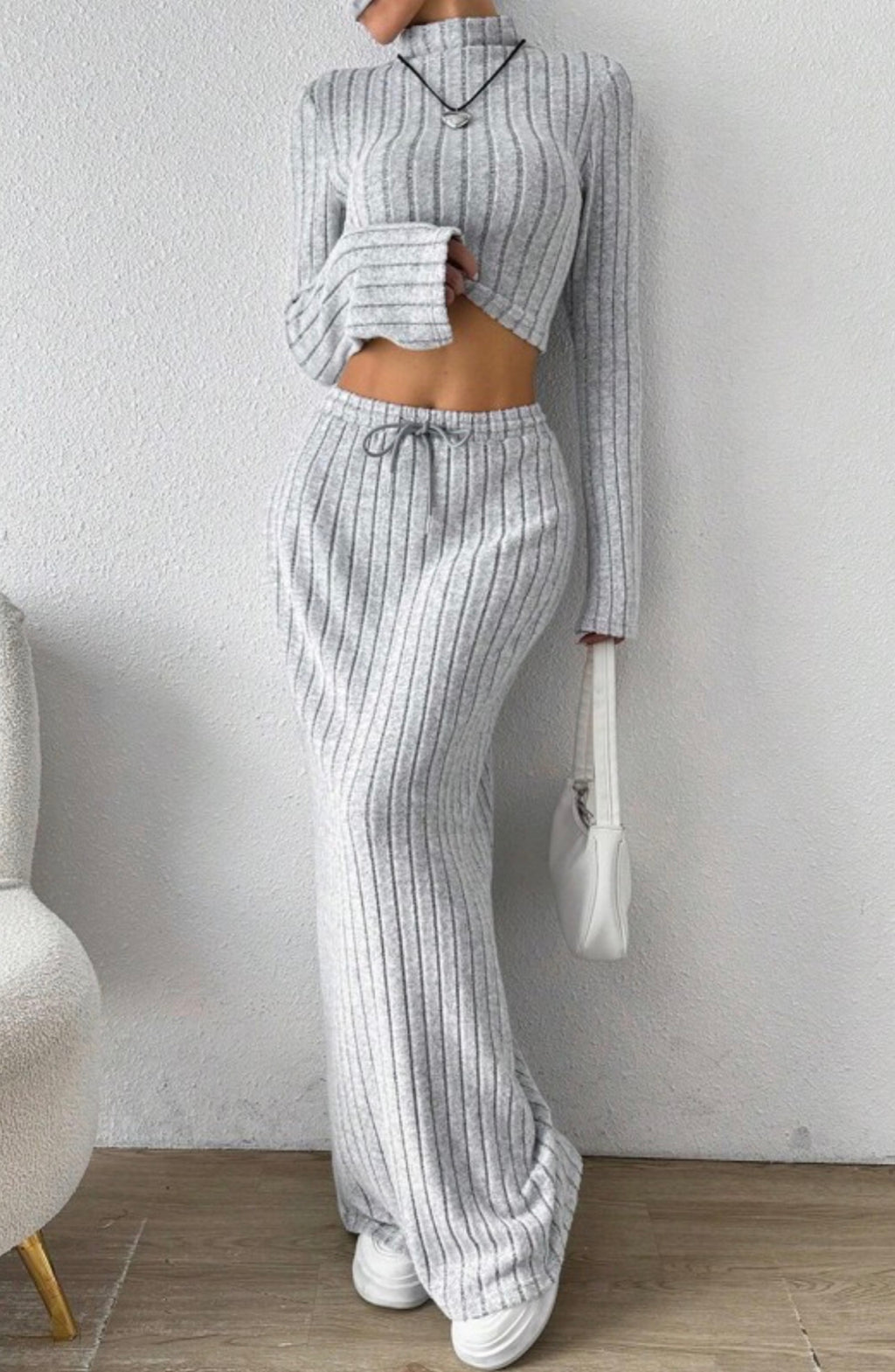 Knit Long Sleeve And Skirt Set
