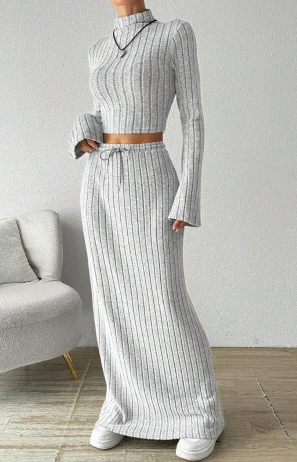 Knit Long Sleeve And Skirt Set