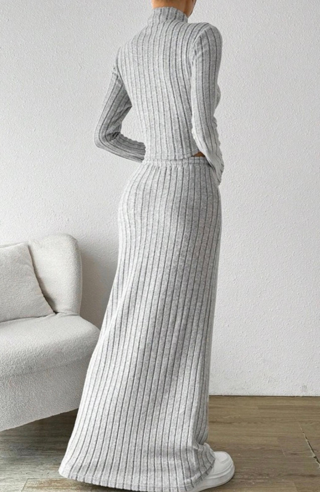 Knit Long Sleeve And Skirt Set