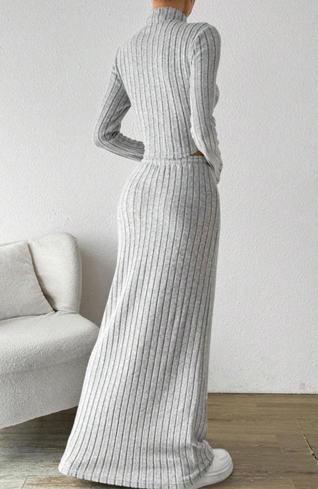 Knit Long Sleeve And Skirt Set