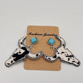Western Style Cowhide Cowhead Shape Stud Earrings - WJ