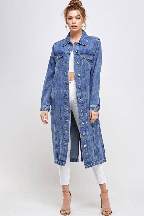 Long Trench Coat Denim Jean Jacket (OPEN PACK)