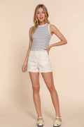 Sleeveless Round Neck Stripe Cotton Rib Knit Top