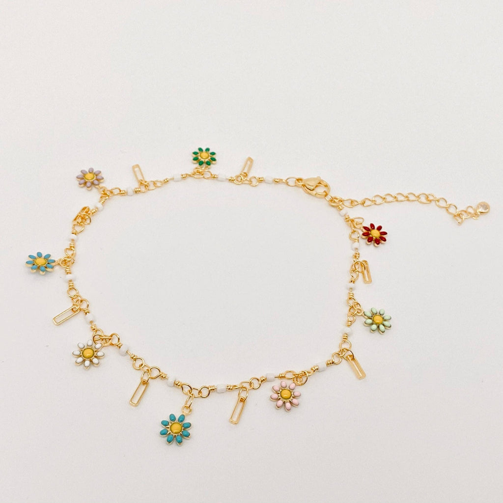 Bohemian Enamel Daisy Pendant Chain Anklet