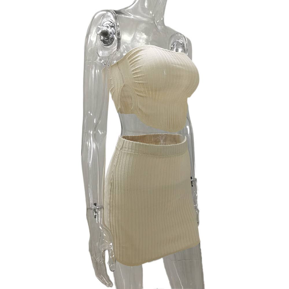 Slit Crop Top Bandeau Top Hip Skirt Two-Piece Set