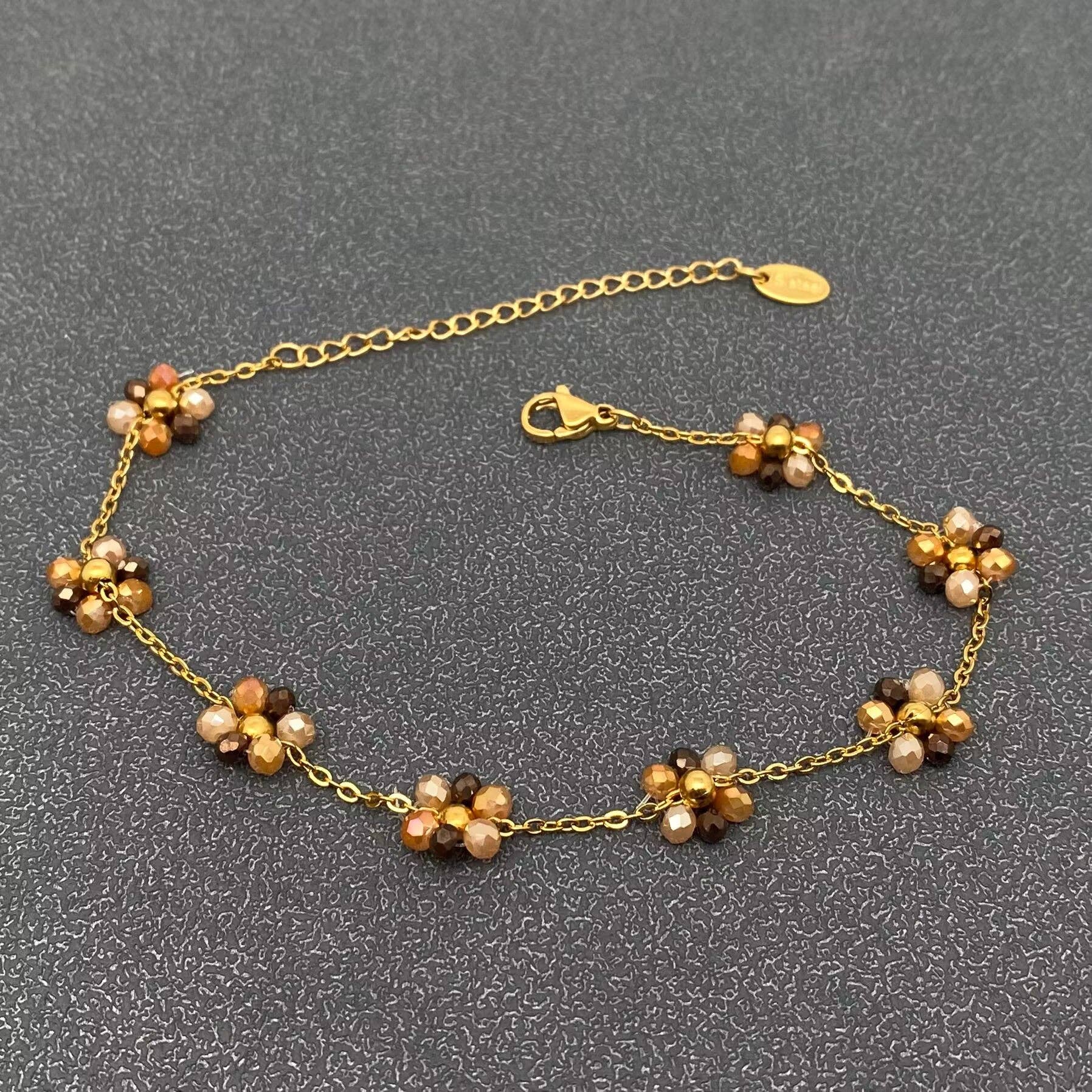 Glass Beaded Flower 18K Gold Plated S.Steel Anklet - FGS