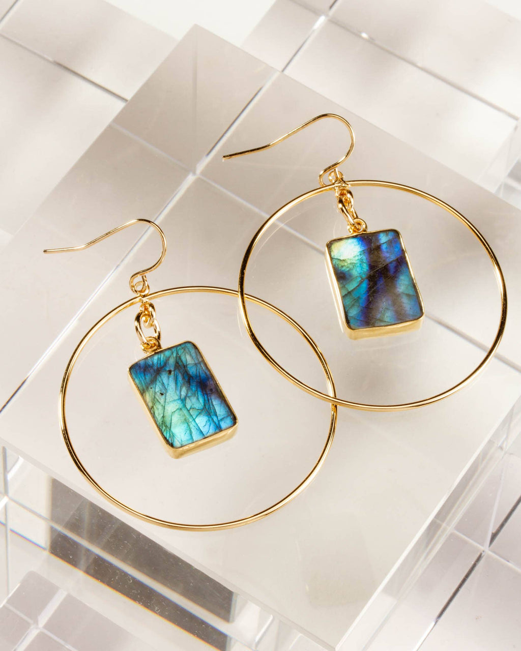 Stoney Hoop Earrings- Labradorite