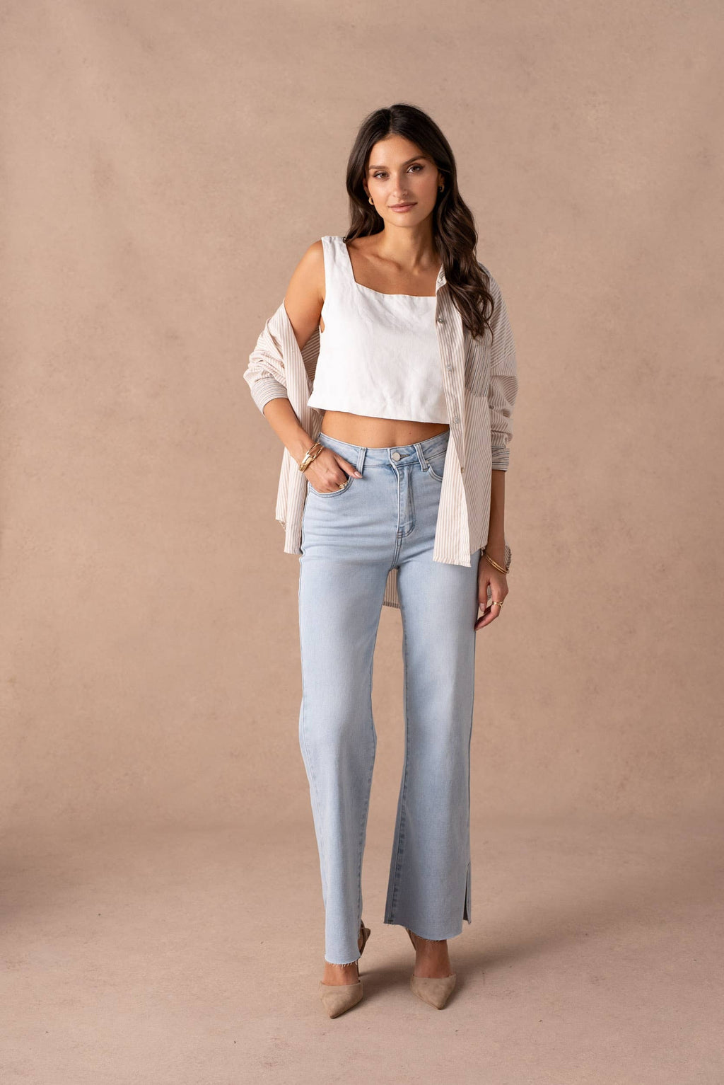 Wide leg split jeans
