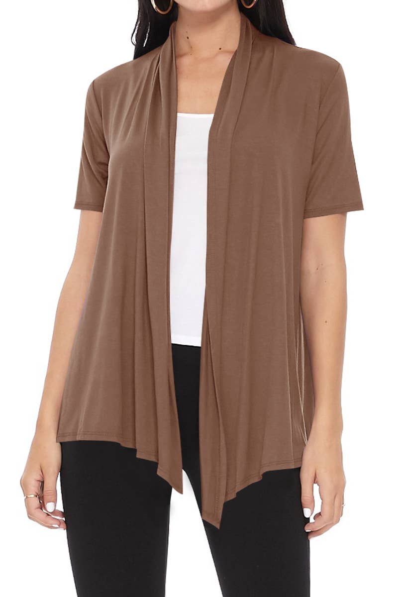 Women's Casual Short Sleeve Draped Open Front Solid Cardigan