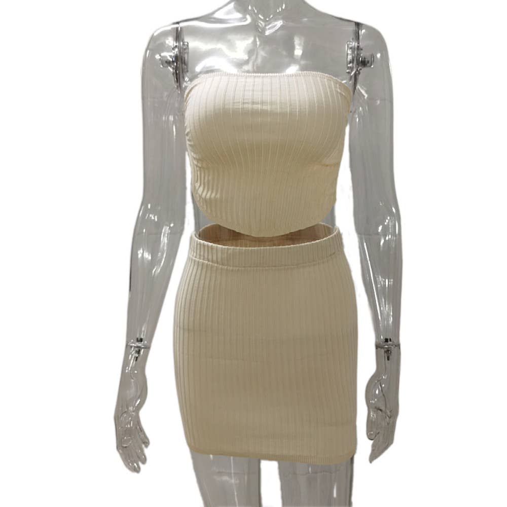 Slit Crop Top Bandeau Top Hip Skirt Two-Piece Set