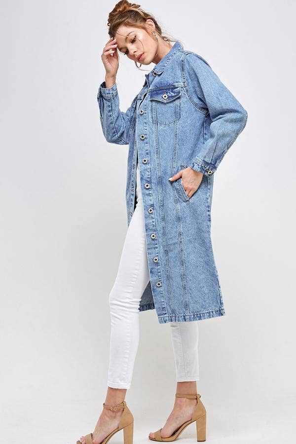 Long Trench Coat Denim Jean Jacket (OPEN PACK)