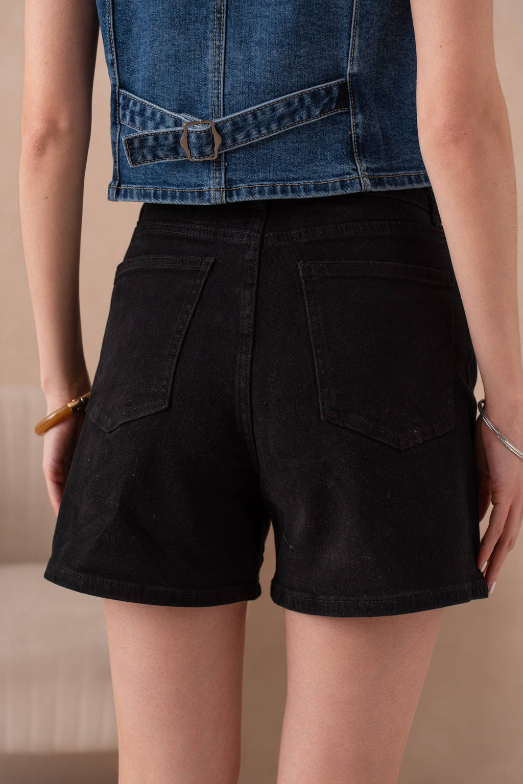 Mom-style denim shorts