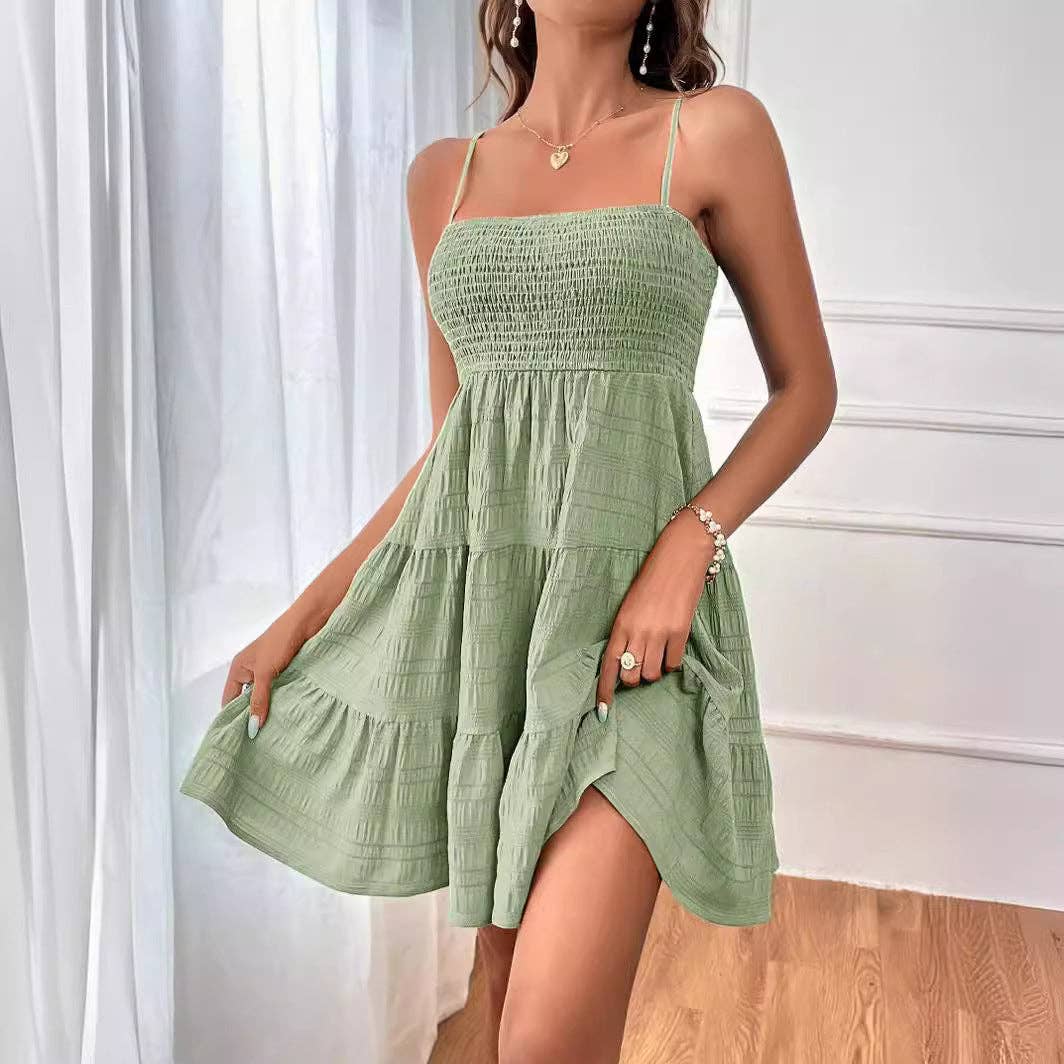 Women’s Smocked Spaghetti Strap Tiered Mini Dress