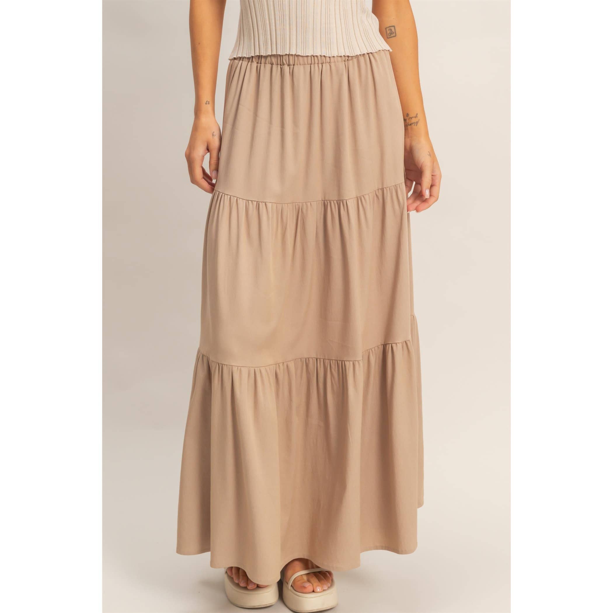 Elastic Waist 3-Tier Skirt