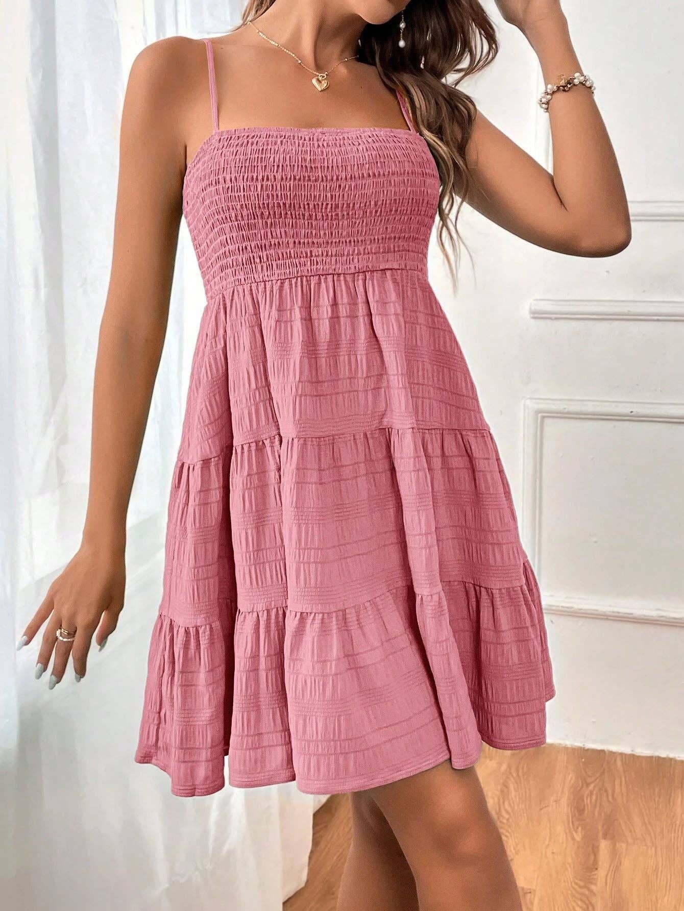 Women’s Smocked Spaghetti Strap Tiered Mini Dress