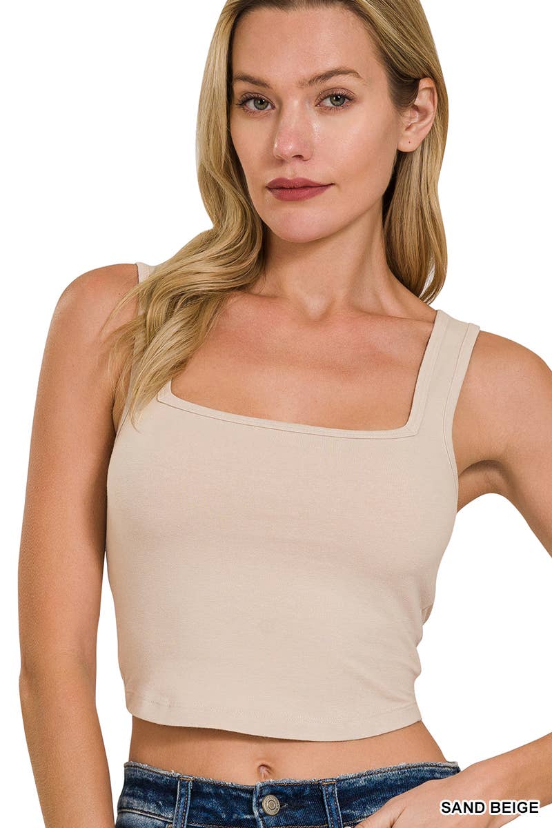 .Square Neck Cotton Crop Tank Top