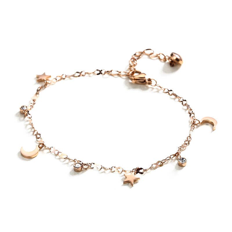 Dainty Star Moon Ankle Bracelet Anklet in Stainless Steel