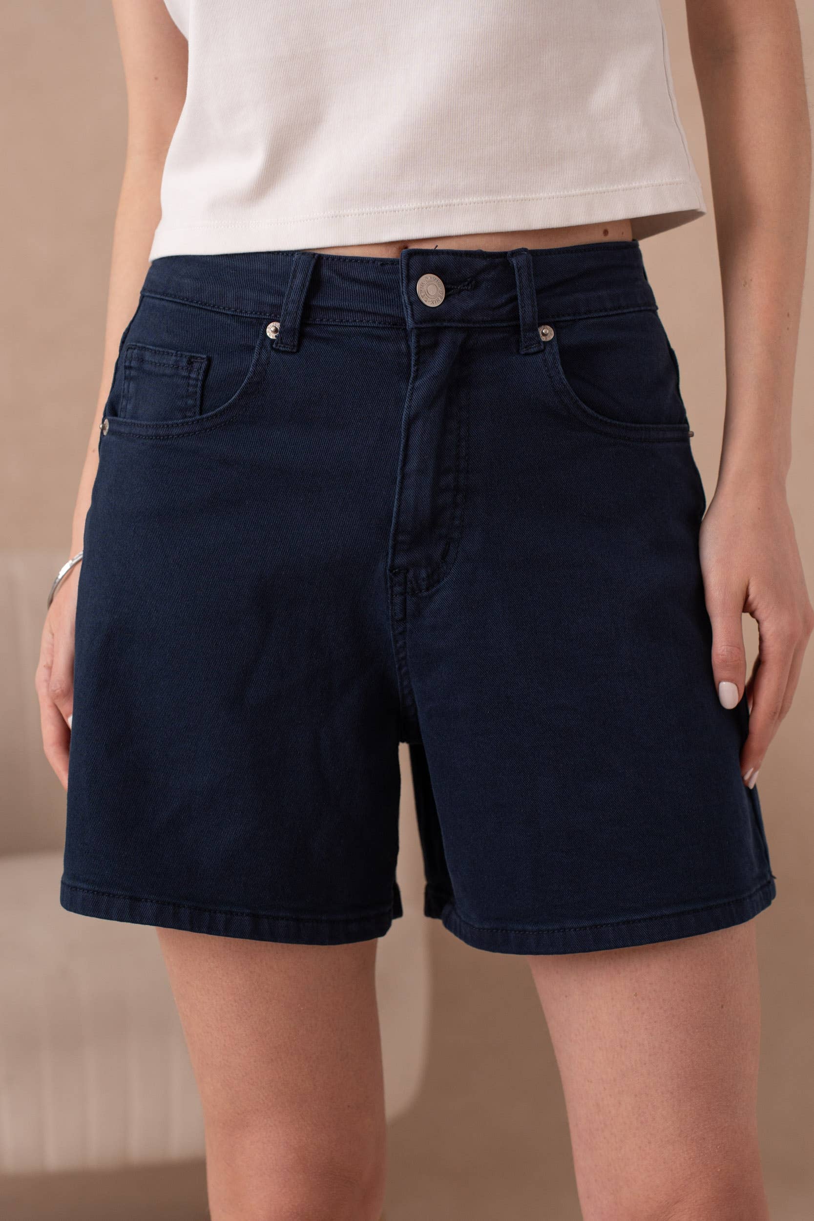 Mom-style denim shorts