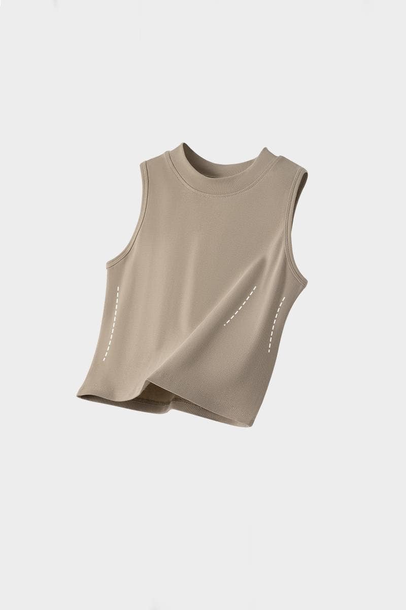 Basic Essential cotton blend fitted high neck crop tank top