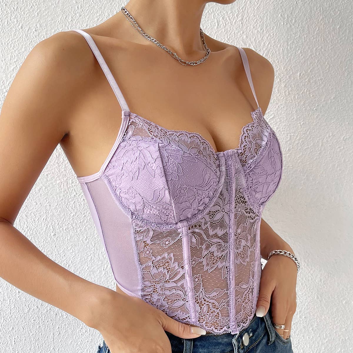 Sexy Lace Sheer Slim Little Crop Top