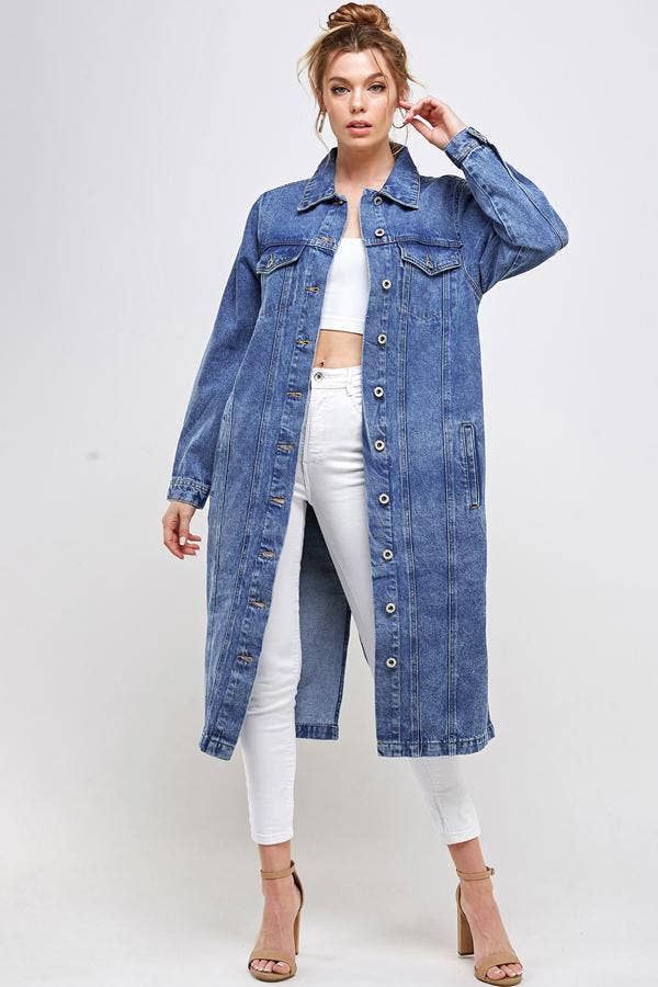 Long Trench Coat Denim Jean Jacket (OPEN PACK)