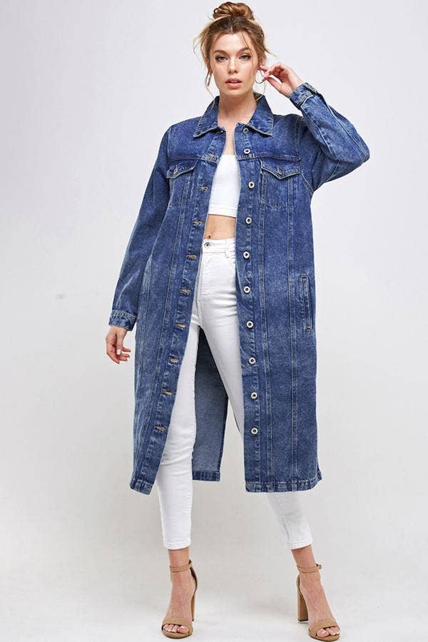 Long Trench Coat Denim Jean Jacket (OPEN PACK)