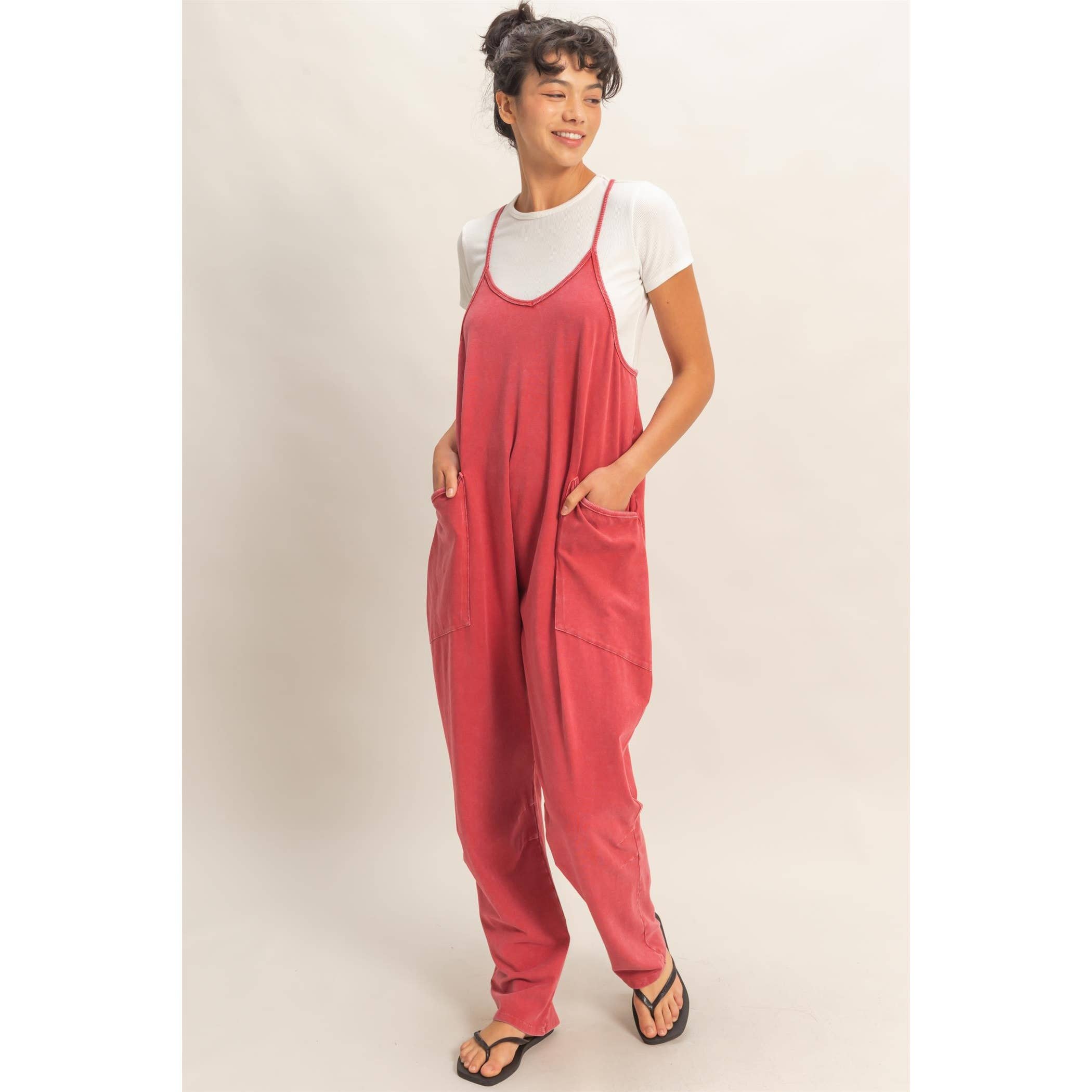 Mineral Wash Spaghetti Strap Jumpsuit