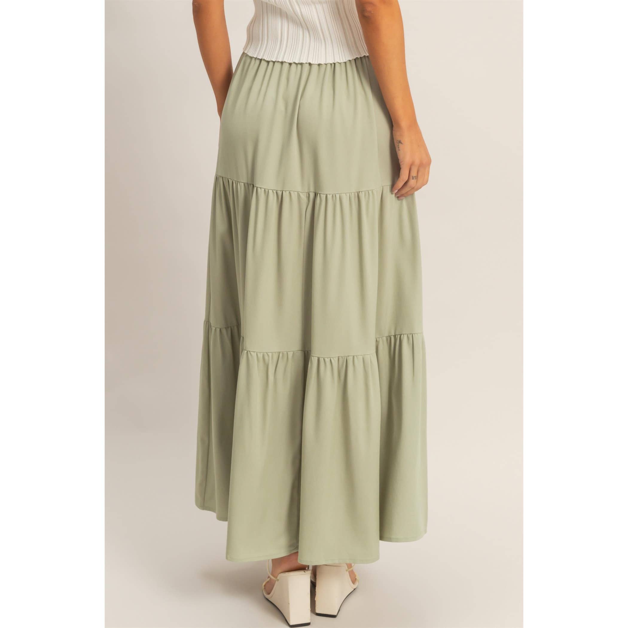 Elastic Waist 3-Tier Skirt