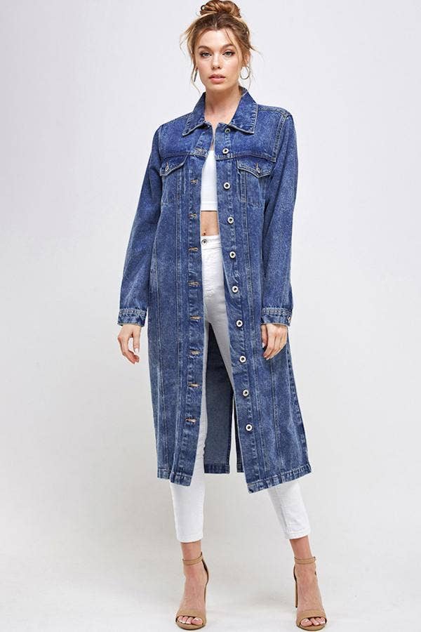 Long Trench Coat Denim Jean Jacket (OPEN PACK)
