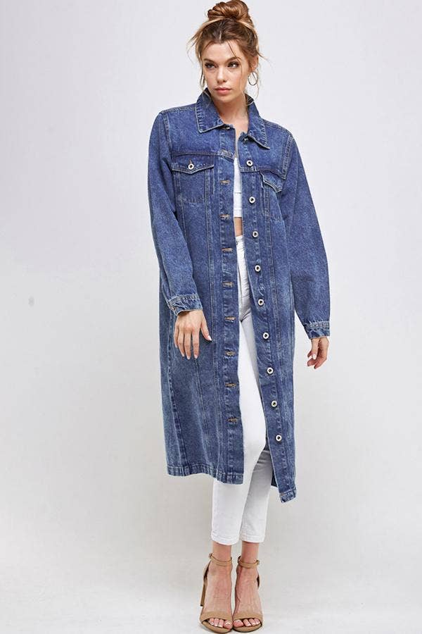 Long Trench Coat Denim Jean Jacket (OPEN PACK)