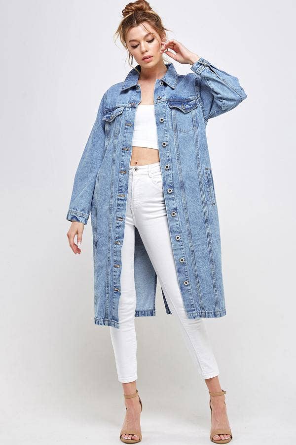 Long Trench Coat Denim Jean Jacket (OPEN PACK)